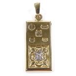 A Westminster Mint limited edition 1/4 ounce 9ct gold ingot pendant, with diamond set Tudor rose