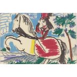 Pablo Picasso, colour lithograph, woman on horseback, 10" x 14", framed