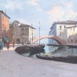Bepi Ruzier, oil on canvas, canal scene in Venice, signed, 19" x 27", framed