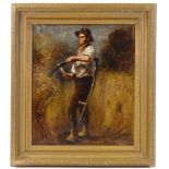 J D Mitchie, oil on canvas, Irish farm worker with a scythe, signed, 16" x 14", framed