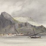 19th century watercolour, the Rock of Gibraltar, signed with monogram, dated 1884, 9.5" x 14"