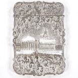 A Victorian silver "castle-top" card case, The Royal Exchange, by Nathaniel Mills, hallmarks