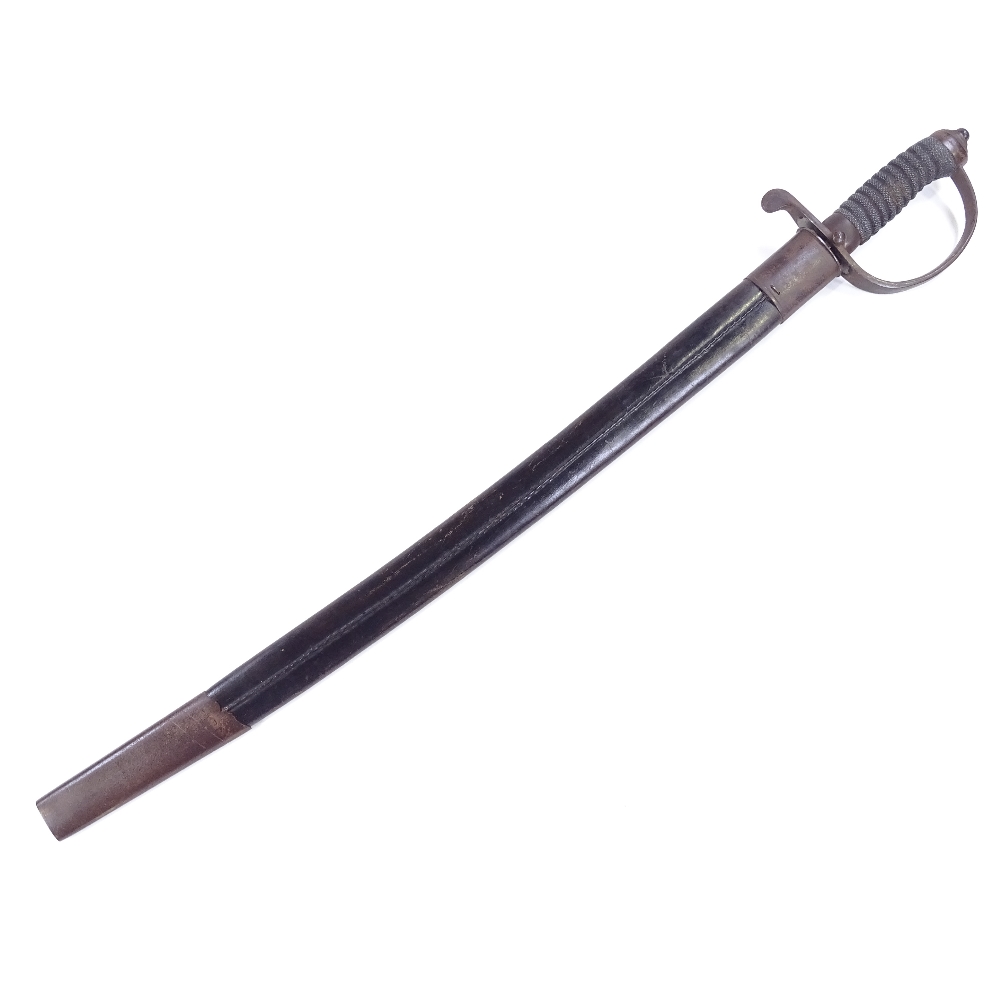 A 19th century short sword, iron hilt with shagreen grips, curved blade, blade length 61cm, original - Image 3 of 3