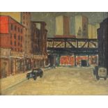 Oil on canvas, New York street scene, unsigned, 16" x 20", framed