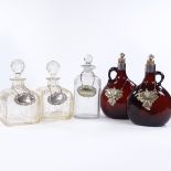 5 various 19th century cut-glass decanters, all with silver or electroplate labels (5)