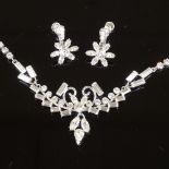 A Vintage Carl-Art sterling silver and stone set demi parure, comprising collar necklace and pair of