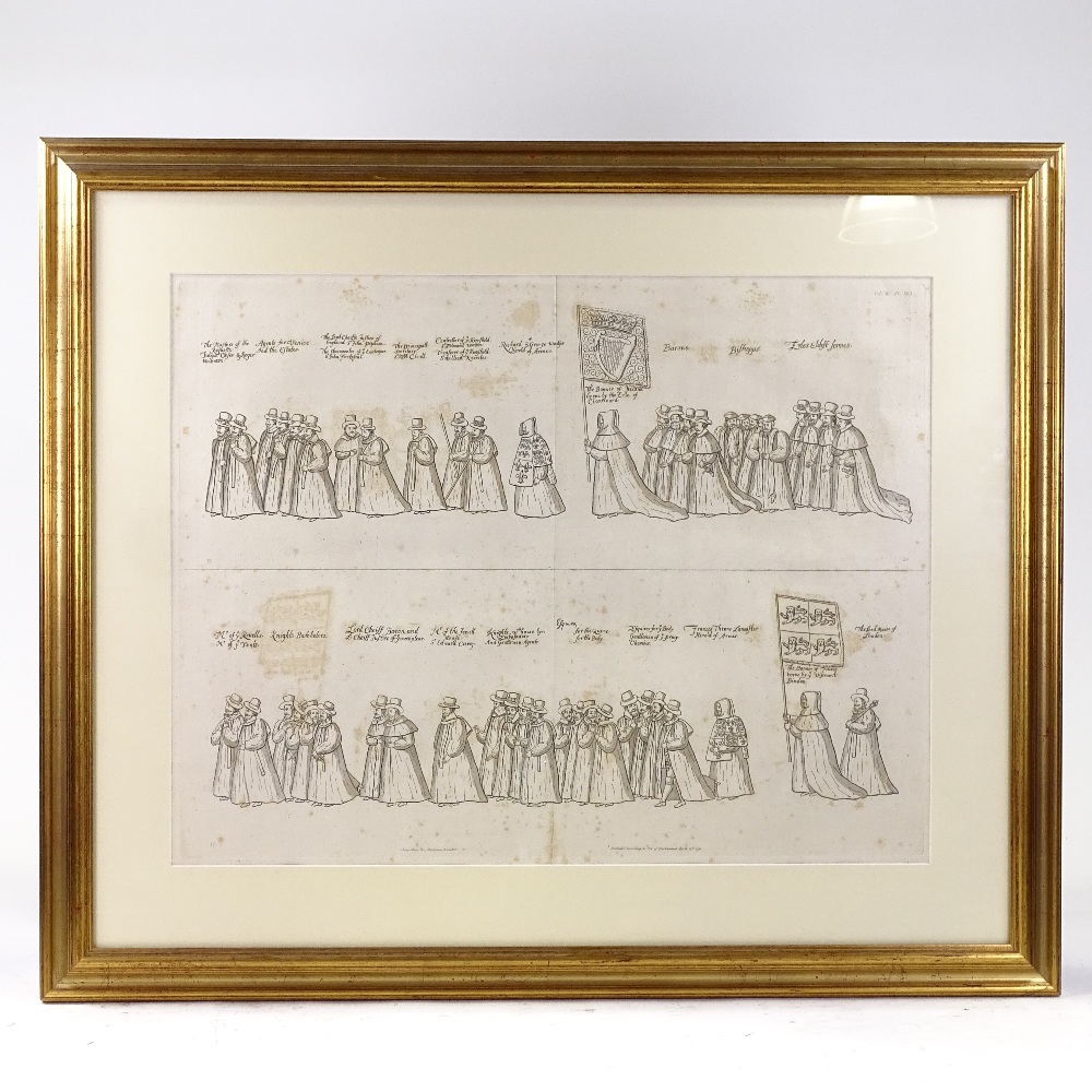 A set of 4 18th century engravings, procession illustration, sheet size 19" x 25", framed (4) - Image 3 of 4