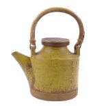 Robin Welch, Studio pottery teapot with cane handle, incised signature, height to lid 17.5cm