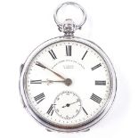 A silver-cased open-face key-wind pocket watch, by C Calow of Belfast, cream dial with Roman numeral
