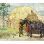 Frederick Hans Haagensen (1877 - 1943), oil on board, farm scene, 5.5" x 8", framed