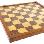 A rosewood and satinwood inlaid chess board, by Jaques & Son of London, width 35cm