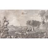 Helman after Monnel, engraving, the execution of Marie Antoinette 1793, image size 10.5" x 17",