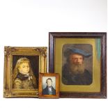 3 various watercolour and oil portraits, framed (3)