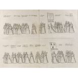 A set of 4 18th century engravings, procession illustration, sheet size 19" x 25", framed (4)