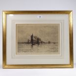 William Lionel Wyllie (1851 - 1931), etching, the last trickle of flood, signed in pencil, plate