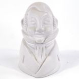 A mid-20th century Italian white glaze pottery bust of a man, signed under base Bucci, height 17cm