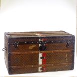 A Louis Vuitton wood and metal-bound Vintage travelling trunk, original chequer design ground with