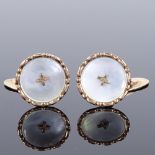 A pair of Hugo Grun Danish unmarked gold and mother-of-pearl cufflinks, button panel design, maker's