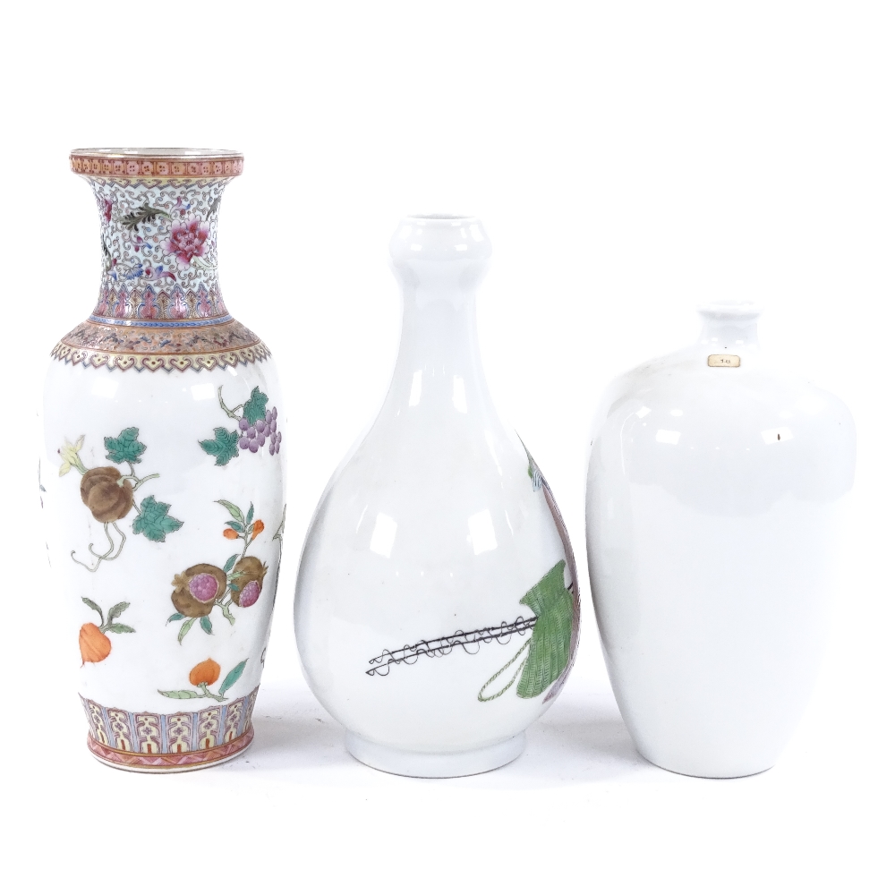 3 various Chinese porcelain vases with painted enamel decoration, largest height 26cm - Image 2 of 3
