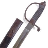 A 19th century short sword, iron hilt with shagreen grips, curved blade, blade length 61cm, original