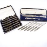 2 sets of 6 silver-handled fruit knives and a cased silver plated carving set (3)