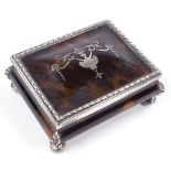 An Edwardian rectangular tortoiseshell and silver pique inlay jewel box, with Adams style decoration