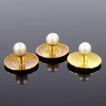 A set of 3 15ct gold pearl dress studs, maker's marks WR, hallmarks probably Birmingham 1895, disc