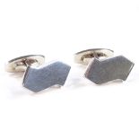 A pair of Bent Knudsen Danish sterling silver cufflinks, plain form, maker's marks Bent K, panel