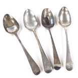 4 Georgian silver Old English pattern serving spoons, comprising pair with engraved handles by