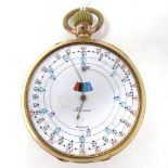 A rare French gold plated Mensor Double-Dial patent Tachymeter/Chronograph Speed Indicator open-face