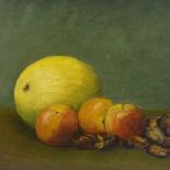 Early 20th century oil on wood panel, still life study, unsigned, 13" x 13.5", framed