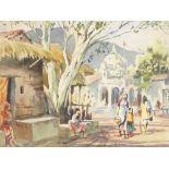 Indian School, watercolour, street scene, indistinctly signed, 10.5" x 14", framed