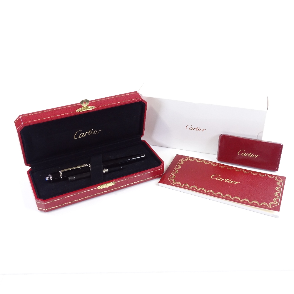 A Cartier black/steel-cased fountain pen, spare ink filler, original case and box, perfect condition - Image 3 of 3