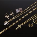 WITHDRAWN Various 9ct gold jewellery, including figaro bracelet and crucifix pendant necklace