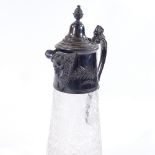 A Victorian etched glass claret jug with electroplate mount, height 30cm