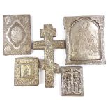 A group of 20th century Russian metal icons and a Russian Orthodox cross (5)