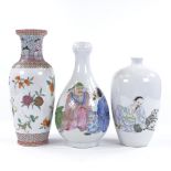 3 various Chinese porcelain vases with painted enamel decoration, largest height 26cm