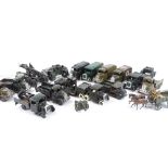 A collection of Britains diecast military vehicles, unboxed, including 2 10-wheeled underslung
