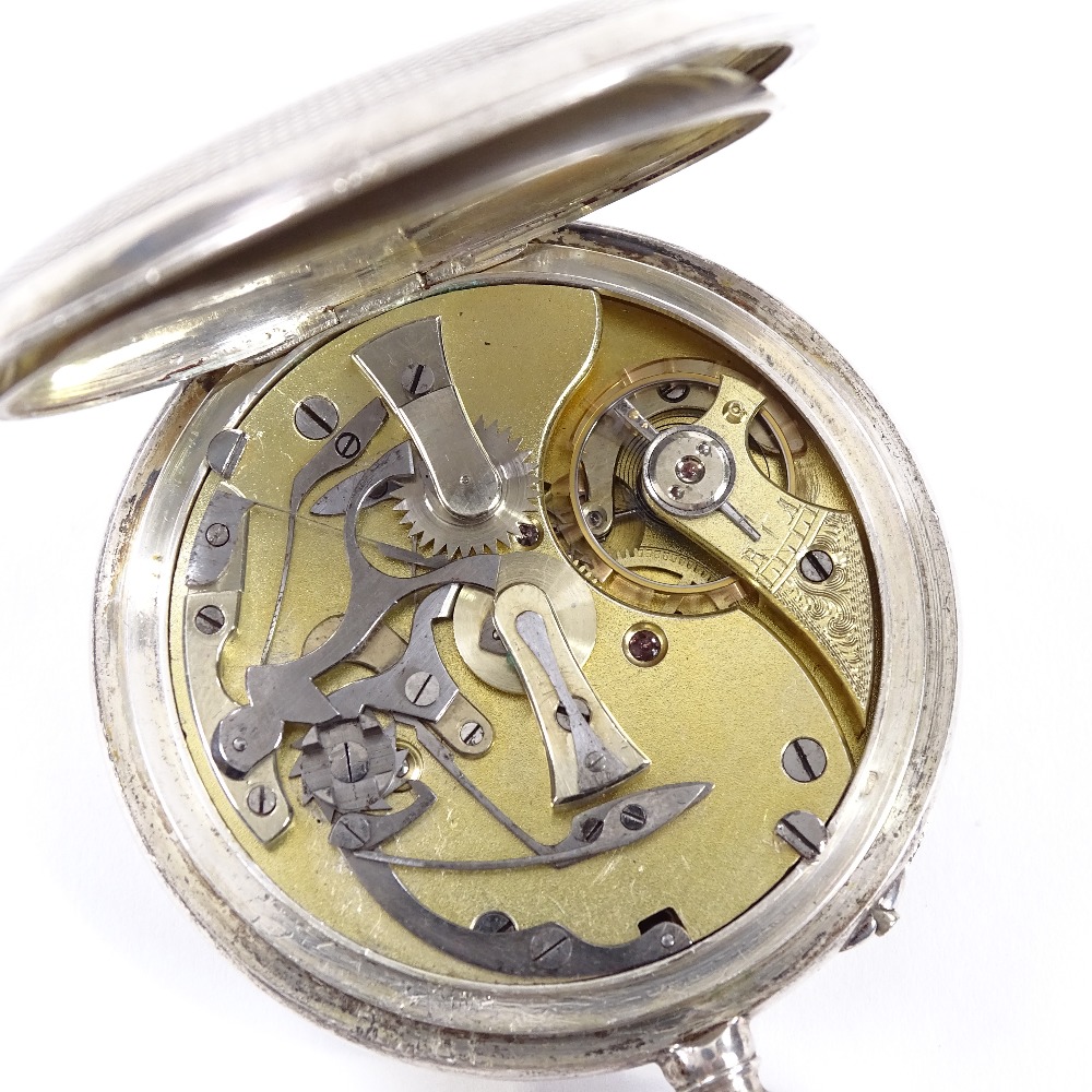 A Continental silver open-face top-wind chronograph pocket watch, white dial with Roman numeral hour - Image 4 of 5