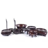 A collection of Chinese hardwood stands, and a lacquer bowl, diameter 14.5cm