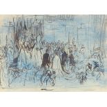 Feliks Topolski, ink and wash, Royal Wedding 1981, 10" x 13", framed