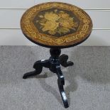 A 19th century Tunbridge Ware occasional table, with micro-mosaic floral decorated top, on carved