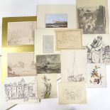 2 folders of watercolours and drawings, various artists