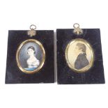 A 19th century miniature watercolour on ivory, portrait of a girl in original ebonised frame,