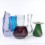 A group of Studio glass, including a signed Mdina blue/green streaky vase, a Whitefriars blue