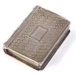 A William IV silver novelty book vinaigrette, engine turned decoration with vacant cartouche, ribbed