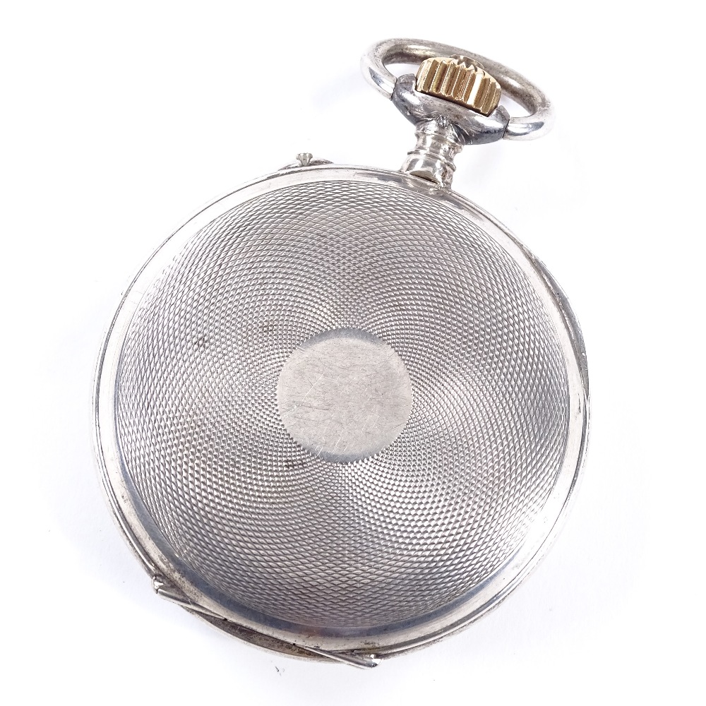 A Continental silver open-face top-wind chronograph pocket watch, white dial with Roman numeral hour - Image 2 of 5