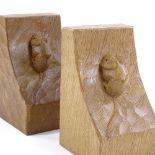 Robert Mouseman Thompson, pair of oak bookends, height 15cm