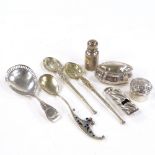 Group of various silver, including Britannia Standard caddy spoon, by Levi & Salaman, hallmarks