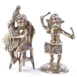 2 Edwardian Continental novelty miniature silver cherub musicians, comprising stringed and